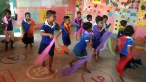 Sri Lanka children dance with scarves