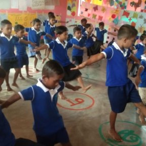 Children doing physical exercise in Sri Lanka