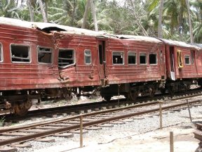 Damaged train in Sri Lanka